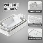 KOOV Bakeware Set, Ceramic Baking Dish, Rectangular Lasagna Pans for Cooking, Cake Dinner, Kitchen, 9 x 13 Inches, 3-Piece, Splash Series (Splashed White)