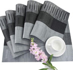 PIGCHCY Placemats,Washable Durable Woven Vinyl Placemats for Dining Table,Easy to Clean Plastic Placemats Set of 6 (Black)