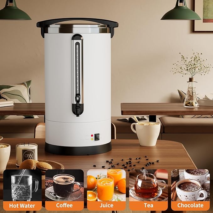 80 Cups Large Coffee Urn with Double Wall Insulation, 12L/3.2 Gallon Stainless Steel Commercial Electric Coffee Maker with Hot Drinks and Hot Water, for Weddings, Parties, Catering, and Buffets