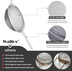 Walfos Large Fine Mesh Strainer 9.35" & 7.8", Stainless Steel Mesh Sieve with Sturdy Handle, Kitchen Metal Food Strainers for Quinoa, Rice, Pasta, Fruits, Vegetables, etc., Set of 2