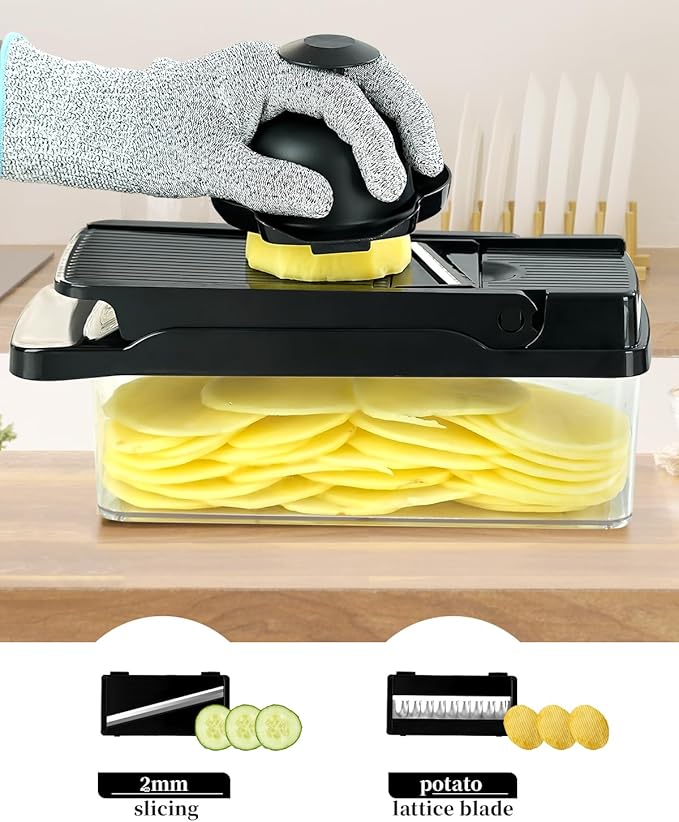 Vegetable Chopper Spiralizer Mandoline Onion Slicer - Multifunctional Food Cutter with Container, Pro Mandoline Slicer, Dicer Cutter, Kitchen Gadgets & Home Essentials