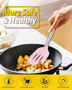 Pack of 4 Silicone Cooking Utensils Set, Non Stick Large Solid Spatulas, Heat Resistant Pink Slotted Spoons, Ideal BPA Free Kitchen Turners for Frying, Mixing,Serving,Draining,Turning,Stirring