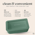 Ceramic Coated Glass Food Storage Container | No PTFE, PFOA, PFAS, and BPA | Reusable Non Toxic Meal Prep Container with Glass Lid | Easy To Store | 6 Cup Rectangle [Pine]