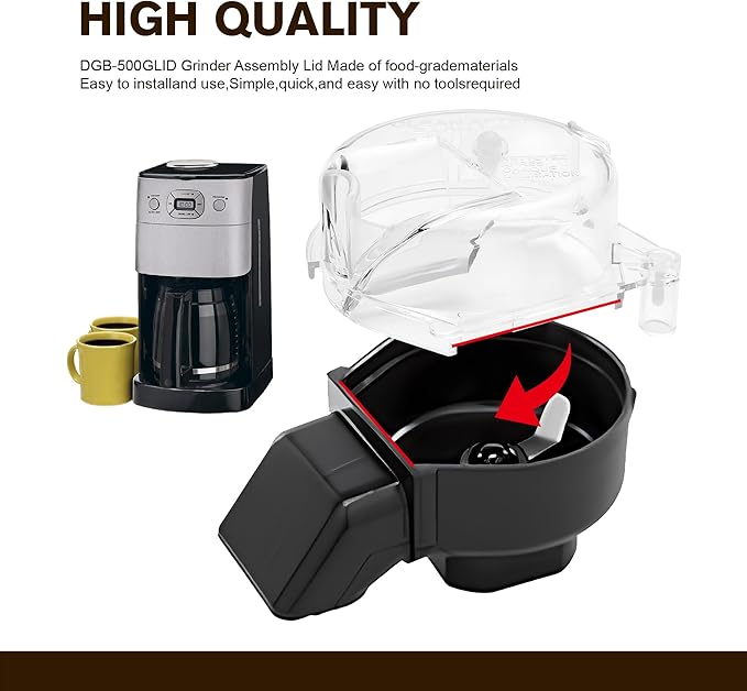 DGB-500GLID Clear Grinder Lid Replacement for Cuisinart Coffee Maker Parts & Accessories, Compatible with Coffee Grinder Replacement Parts Models DGB-500,DGB-500BK,DGB-600,DGB-625,DGB-650,DGB-600BCC
