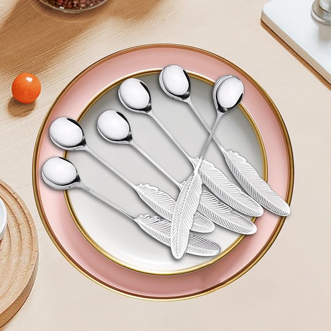 Creative spoons in multiple colors. They can be used to stir flower tea, coffee, and desserts. They're also great for decoration, collection, or as gifts. (silver with fine lines)