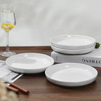 8-Inch Stoneware Dinner Plates - 4 Piece Ceramic Plates for Pasta, Salad, or Appetizers - Microwave and Dishwasher Safe, Plates Set for Casual Dining or Formal Gatherings,White(Grey Bottom)