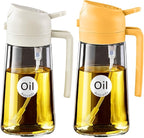 YARRAMATE 2Pcs 16oz/470ml 2 in 1 Oil Sprayer for Cooking with Stickers, Food-grade Glass Oil Spray Bottle, Oil Dispenser and Oil Sprayer for Kitchen, Salad, Frying, BBQ (White & Orange)