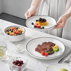 MALACASA Plates and Bowls Sets, 24 Pieces Modern Porcelain Dinnerware Set for 8 White Kitchen Dinner Dining Ware Set wtih Black Rim Ceramic Dishware Dishes Microwave and Dishwasher Safe, Series LUNA