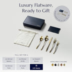 JazzUpCo Ava Flatware Flatware non toxic 18/10 stainless steel dishwasher safe (Matte Champagne Gold, 16 Person Set (80 Pieces))