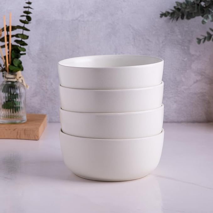 AmorArc Stoneware Cereal Bowls Set of 6, 26oz Soup Bowls Set for Cereal Soup Snacks, Modern Kitchen bowls for Meal, Dishwasher &Microwave Safe, Matte White