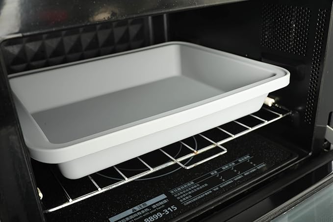 Sunsetbaby Silicone Baking Dish with Handles, Deep Rectangular Bakeware Cake Pan, Compatible with Fancy Panz, for Lasagna, Cake, Brownie or Family Dinner, 12.6 x 9.8 x 2.1 Inch (Grey)