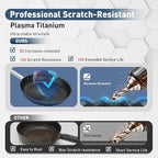 DishDelight Pots and Pans Set Nonstick, Nonstick Frying Pan, 10 Inch Fry Pan, 12 Qt Ceramic Saute Pan with Glass Lid, Induction Cookware Set, Added Plasma Diamond, Blue