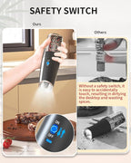 CIRCLE JOY Gravity Electric Pepper Grinder Rechargeable Salt Grinder Pepper Griner Mill Electric with LED Light, No Battery Needed, Adjustable Coarseness, Washable 135ml Container, Black