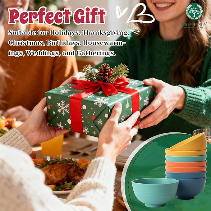 Homienly Wheat Straw Small Bowls, Unbreakable Dessert Bowls 8 PCS, 10 OZ Small Plastic Bowl for Kitchen, Microwave & Dishwasher Safe Mini Bowl for Snack, Ice Cream, Yogurt,Portion Control(Multi)