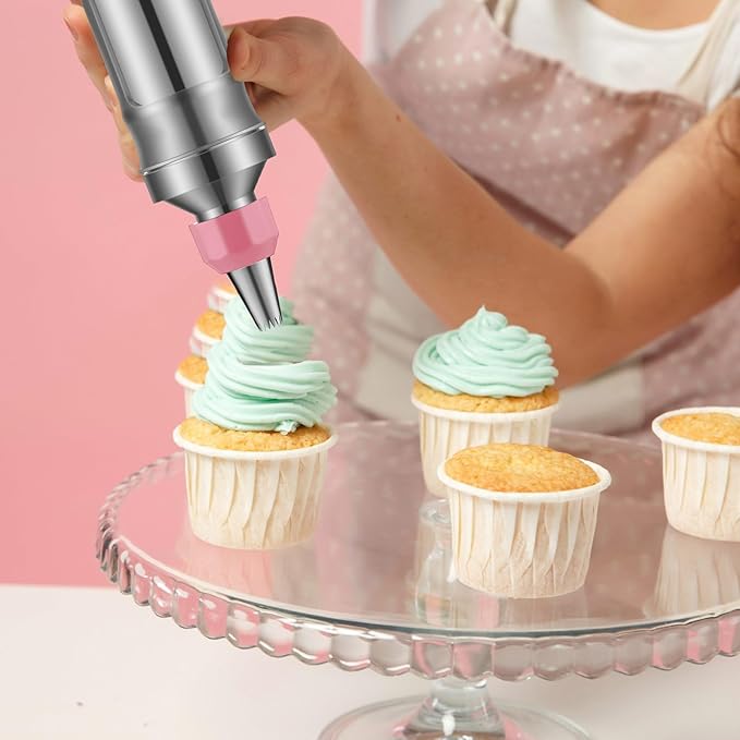 Uiifan 2 Sets Icing Decoration Gun Set Dessert Decorating Decorator Syringe Cake Decorating Tool and 12 Pcs Russian Piping Icing Nozzles Cupcake Filling Injector Cake Tool for Baking(Pink, Black)
