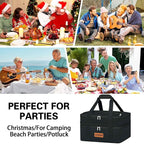 Double Decker Insulated Casserole Carrier for Hot or Cold Food, Expandable Insulated Food Carrier for Parties, Picnic, Beach, Fits 9"x13" Baking Dish (Black)