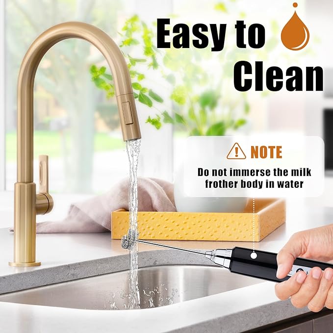 Nahida Black Handheld Milk Frother for Coffee, Rechargeable Electric Whisk with 3 Heads 3 Speeds Frother Foam Maker For Latte, Cappuccino, Hot Chocolate, Egg