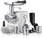 Meat Grinder Heavy Duty - 5 in1 Meat Grinder for Home Use - 3000W Max Powerful - Sausage Stuffer with 3 Stainless Steel Grinding Plates - Size #12 (silver)