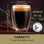Creano Premium Double-Walled Drinking Glasses 12.5oz / 400 ml - Set of 6 - Professional Quality - 100% Dishwasher Safe (4x 12.5oz)