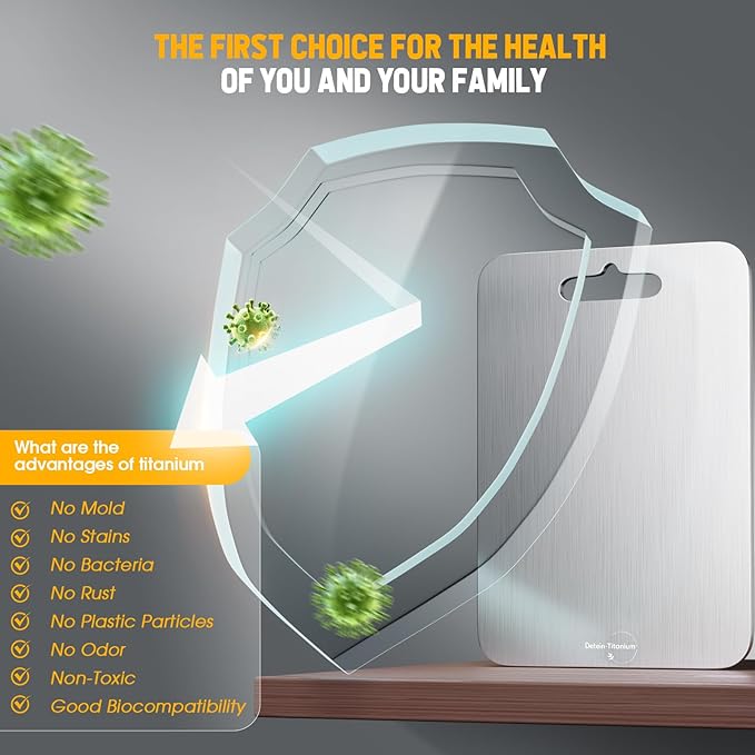 Titanium Cutting Board, 100% Pure Titanium, 2mm Thick, 18" x 12", Silver, Rectangular, Stain Resistant, Non-Slip, Meat, Vegetable, Fruit, Charcuterie, Bread, Cheese