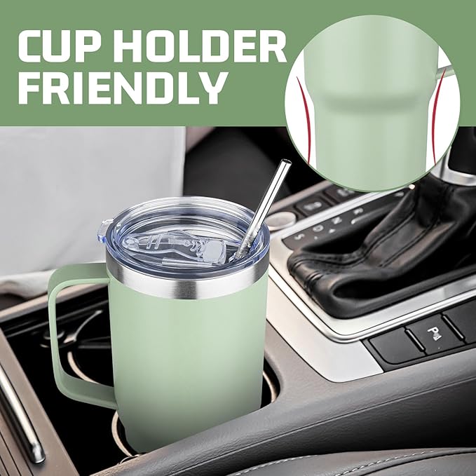 20oz Stainless Steel Insulated Tumbler with Handle, Double Wall Vacuum Insulated Coffee Mug, Leak Proof Travel Mug, Hot & Cold Drink, Green Tea, 1 Pack