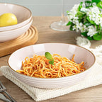 famiware Jupiter Pasta Bowls, 30 OZ Large Salad Bowls Set of 4, Microwave and Dishwasher Safe, Sturdy and Stackable, Serving Bowls for Kitchen, Light Pink