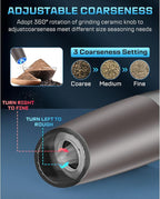 XinXu Gravity Electric Salt and Pepper Grinder Set, Automatic Mill Grinder Shaker,Battery-Operated, Adjustable Coarseness, Stainless Stee, LED Light, One Hand Operated,Brown