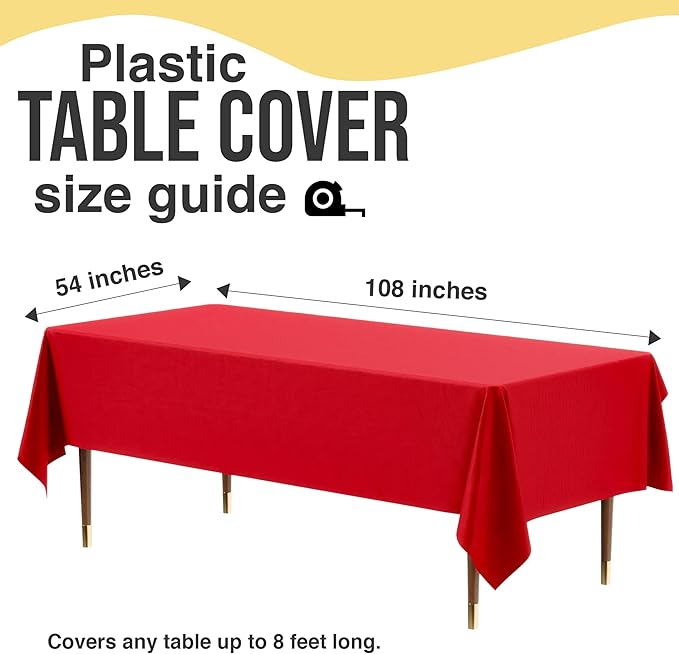 Party Solids 66% Thicker Premium Plastic Table Cloth Rectangle Table Cover 0.5 Mil 12 Pack Red Table Cloth 54 Inch x 108 Inch Disposable Tablecloth Won't Tear Easily Like Cheap Thin Brands