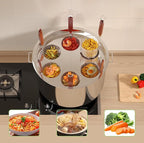 Large Pasta Cooker with Strainer,53.22 Qt. Commercial Pasta Pot,Stainless Steel Pasta Cooker Insert Set with Strainer Basket,Multipots Cooking Tool for Commercial Restaurant,6 Holes