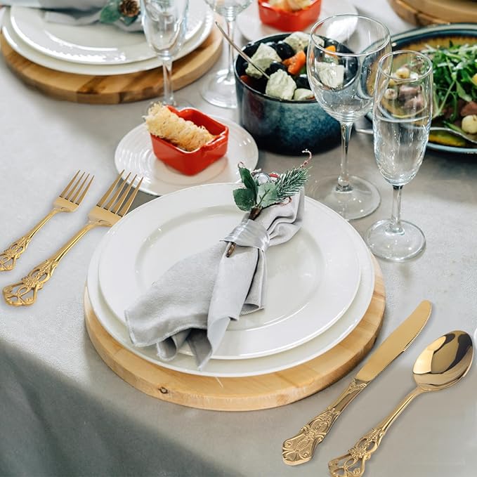 Retro Royal Gold Silverware Set With Gift Box, 60-Pieces Cutlery Set Utensils Stainless Steel Flatware For 12 MIKIWAY Kitchen Tableware Set For Gifts Festive, Dishwasher Safe, Mirror Polishing