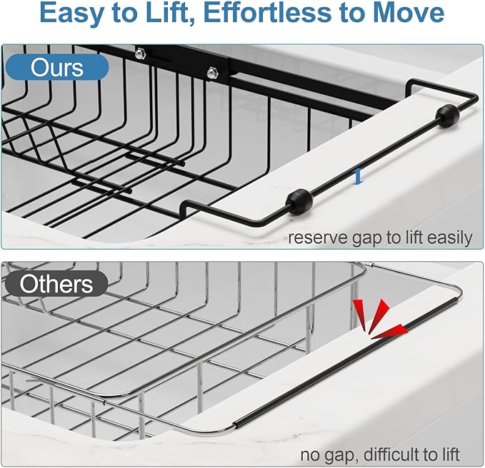 iSPECLE Expandable in Sink Dish Drying Rack - Adjustable Capacity Large Over The Sink Dish Drainer Drying Rack, Dish Rack with Utensil Holder, Black