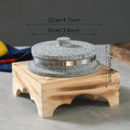 Bibimbap Bowl with Lid, Korean Stone Bowl Cooking Pot with Wood Tray, Natural Stone Bowl Hot Pot for Korean Restaurants, Soup, Rice, Stew,12cm/4.7inch