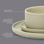 Gibson Elite Solana Coast 12 Piece Stoneware Reactive Glaze (Service for 4) Ceramic Plates and Bowls Modern Shape Embossed Dinnerware Set - Green