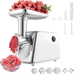 Electric Meat Grinder, Multifunctional Stainless Steel Meat Grinders, 3-Second Fast Meat Grinding with 5 Grinding Plates, 2 Stainless Steel Cutting Blades, 1 Sausage Maker and Kubbe Kit for Kitchen