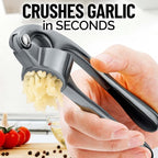 Zulay Kitchen Premium Garlic Press Set - Rust Proof & Dishwasher Safe Professional Garlic Mincer Tool - Easy-Squeeze, Easy-Clean with Soft, Ergonomic Handle - Silicone Garlic Peeler & Brush (Slate)