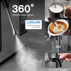 20Bar Espresso Machine with Hot & Rapid Cold Brew, Stainless Steel Coffee Makers, Cappuccino Latte Machine with Milk Frother Steam Wand for Home, 45oz Removable Water Tank, Touchscreen, Silver