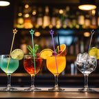 Mudder 100 Pieces 9.1 Inch Christmas Swizzle Sticks Cocktail Stirrers Plastic for Bar Disposible Plastic Star Top Crystal Swizzle Sticks for Christmas Party(Four Colors)