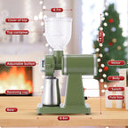 Electric Coffee Grinder Burr Espresso Coffee Bean Grinder Small Automatic Stainless Steel Coffee Mill With Brush, Pea Green