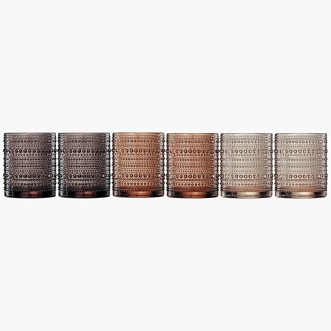 Khen Hobnail Beaded Highball Drinking Tumbler Glasses | Set of 6 | Color, Vintage Bubble Design Whiskey Glassware, Old-Fashioned, Embossed Design for Water, Wine, Cocktail Embossed, Rocks Glass