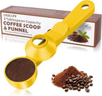 2-in-1 Coffee Scoop with Funnel, 2 Teaspoon Measuring Spoon for Reusable Pods, Ground Coffee, Protein Powder & Tea, Mess-Free Plastic Design (Yellow)