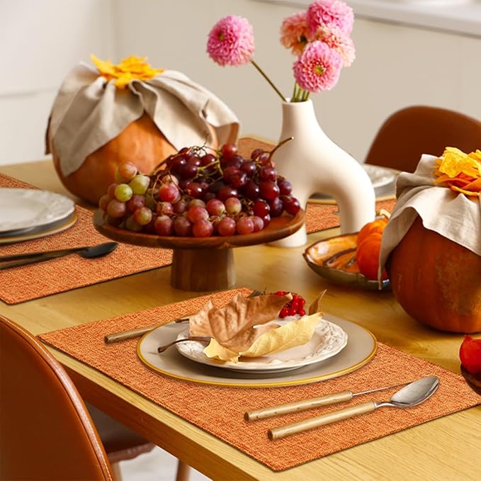 Homaxy Cloths Placemats for Dining Table Set of 4, Heat Resistant Washable Cotton Linen Blend Table Mats, Ideal for Kitchen Party Dining Decoration, 13" x 19", Orange
