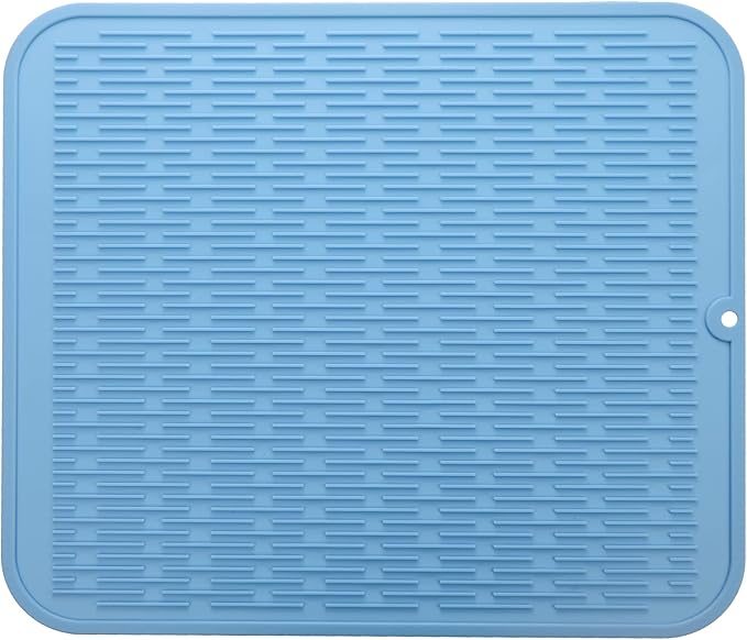 Silicone Dish Drying Mat for Multiple Usage,Easy clean,Eco-friendly,Heat-resistant Silicone Mat for Kitchen Counter or Sink,Refrigerator or Drawer Liner Light Blue XL 18 inches x 16 inches