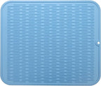 Silicone Dish Drying Mat for Multiple Usage,Easy clean,Eco-friendly,Heat-resistant Silicone Mat for Kitchen Counter or Sink,Refrigerator or Drawer Liner Light Blue XL 18 inches x 16 inches