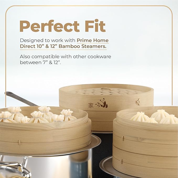 Prime Home Direct Stainless Steel Steamer Ring | Fits 7 to 12-Inch Bamboo Steamer Basket | Steaming Ring for Asian Chinese Wok, Food, Dumpling, Dim Sum, Steam Pot Accessories Metal Cooking Rim Adapter