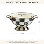 MACKENZIE-CHILDS Enamel Colander, Decorative Kitchen Strainer, Small, Black-and-White Courtly Check