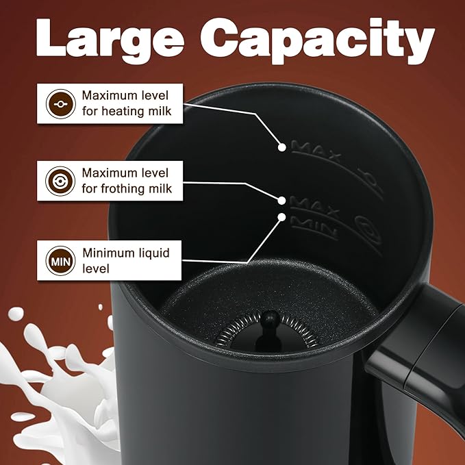 Milk Frother and Steamer, Electric 4-in-1 Hot and Cold Foam Maker, Automatic Milk Warmer with Two Whisks for Latte Cappuccino Hot Chocolate, 10.1oz/300ml, Black