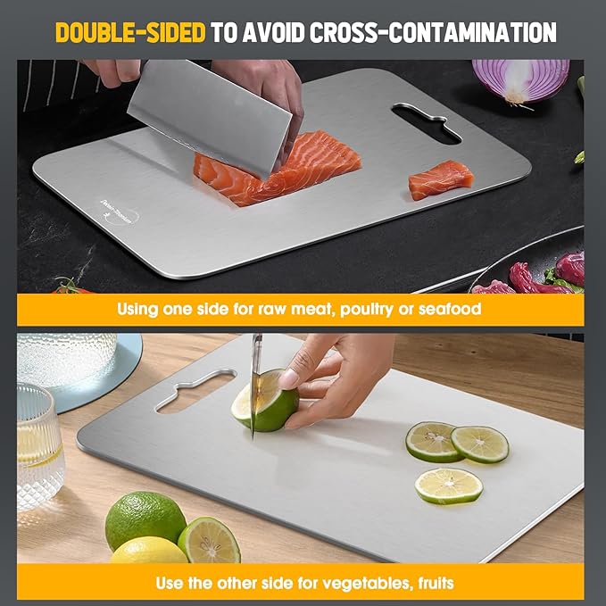 100% Pure Titanium Cutting Board for Kitchen 2mm Thickened, Easy to Clean, Dishwasher Safe, Double-Sided Chopping Board for Meat, Veggies, Fruits, Camping, Housewarming Gift (14.2" x 9.85")