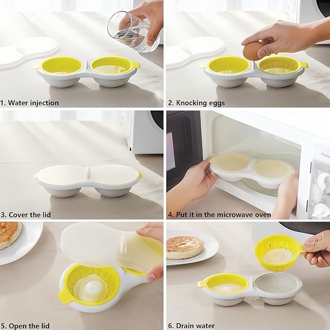 Microwave Egg Poacher,2 Cavity Eggs Poacher, Microwave egg cooker with Lid,Double Layer Microwave Boiled Eggs Maker for Egg McMuffin Hamburg Breakfast Sandwiches,Easy to cook and clean (yellow)