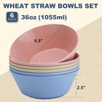 Wheat Straw Bowl Sets,6 PCS Unbreakable Cereal Bowl 36 OZ,Microwave and Dishwasher Safe Bowls,Alternative Plastic Bowls Reusable for Fruit,Oatmeal and Salad (Colorful)