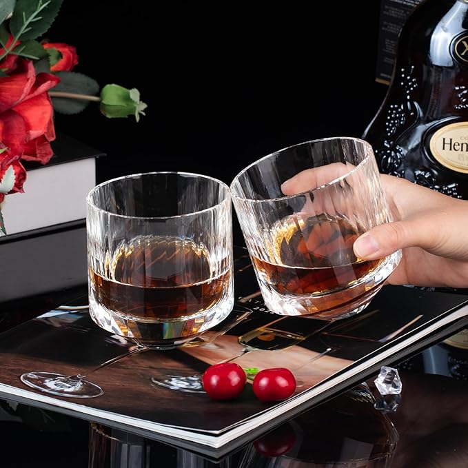 KAMMAK Crystal Whiskey Glasses Set of 2, 10.15 oz (300 ml) Hand Blown Old Fashioned Tumbler, Thick Base Glass with Delicate Rim & Seamless Design for Scotch, Bourbon, Cocktails, Lead-Free Barware